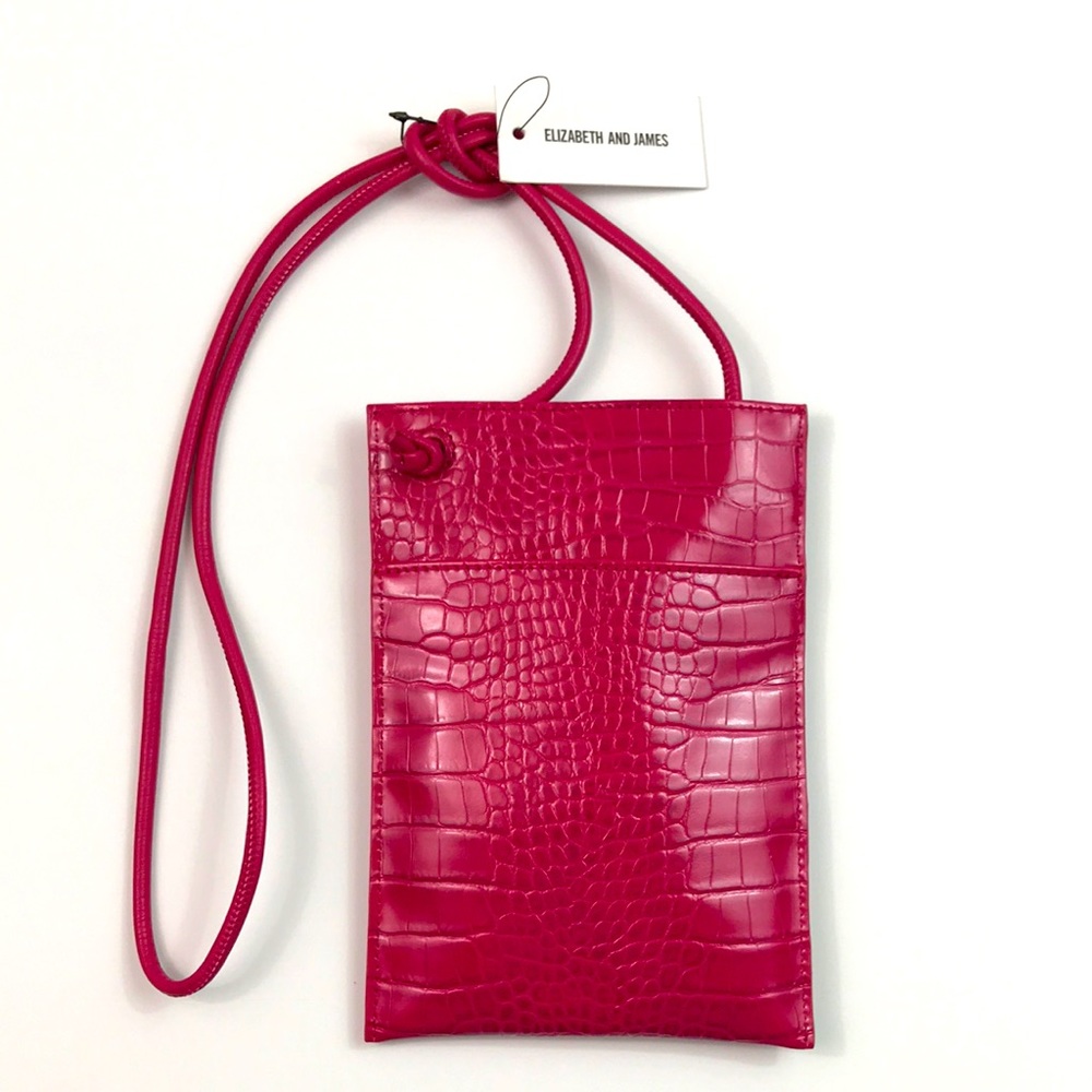 Elizabeth and James Pink Croc-Embossed Crossbody Bag